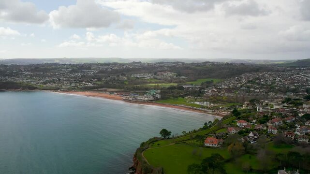 Roundham Head and Goodrington Promenade from a drone, Paignton, Devon, England