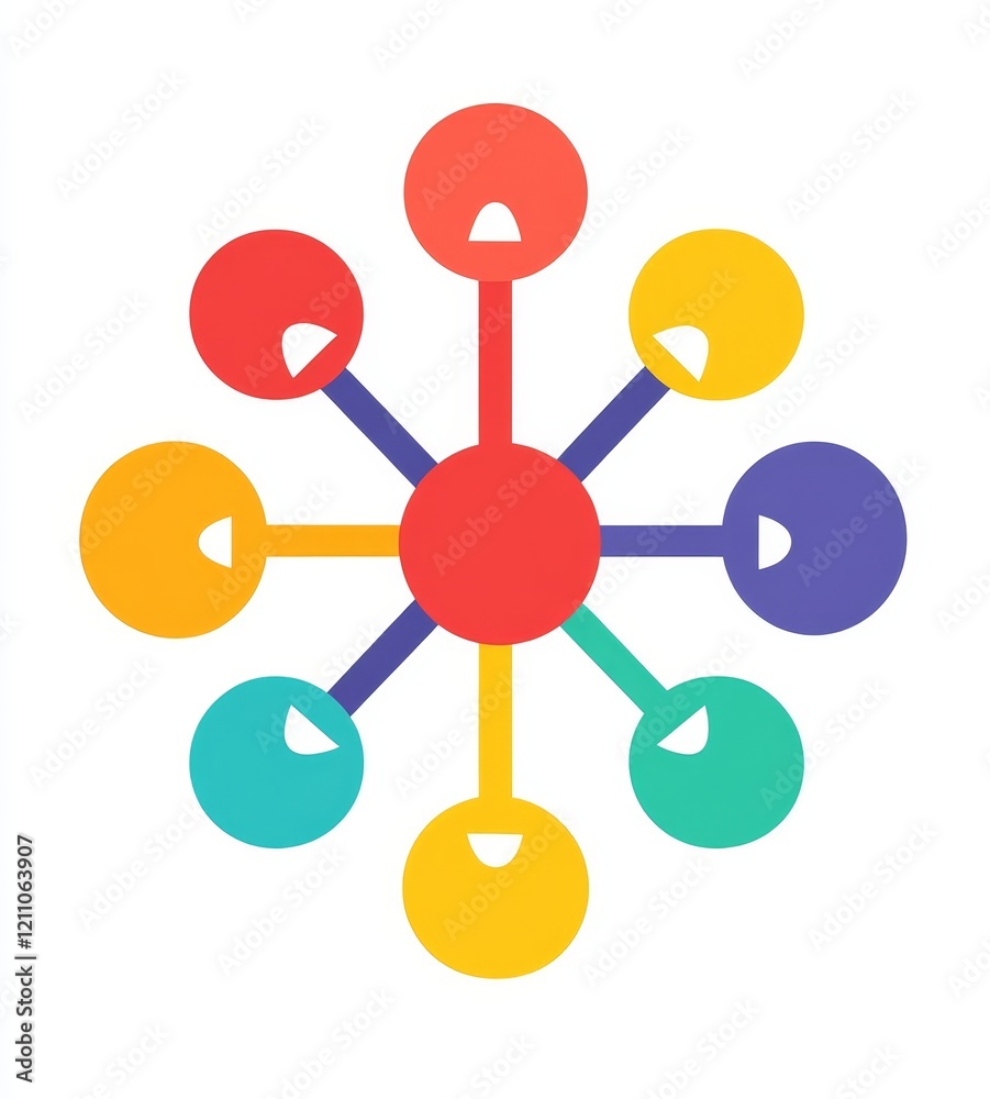 Poster colorful circular network diagram showing connections.