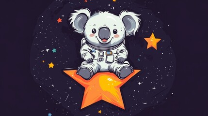 Fototapeta premium Adorable koala astronaut soaring through space on a star!