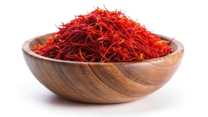 Naklejka premium Saffron Threads in Wooden Bowl - High-Resolution Food Photography Image