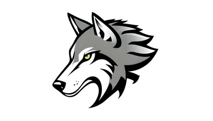 Fototapeta premium A simple illustration of a wolf's head, designed as a badge or emblem logo. The bold lines and distinctive features create a strong, clean icon, isolated on a white background for a sleek, modern look