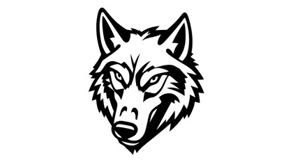 Fototapeta premium A simple illustration of a wolf's head, designed as a badge or emblem logo. The bold lines and distinctive features create a strong, clean icon, isolated on a white background for a sleek, modern look