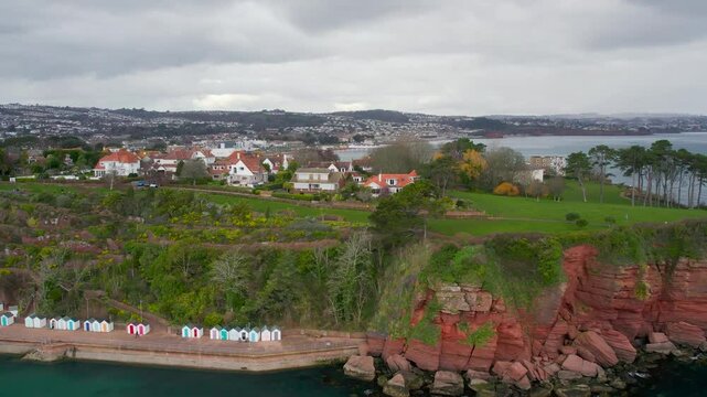 Roundham Head and Goodrington Promenade from a drone, Paignton, Devon, England