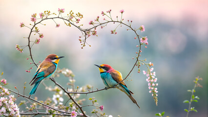 birds on a love branch background