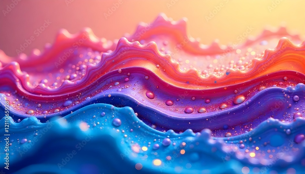 Poster abstract background with iridescent rainbow waves of liquid. colorful and vibrant design, fluid art 