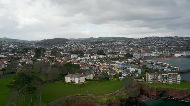 Roundham Head and Goodrington Promenade from a drone, Paignton, Devon, England