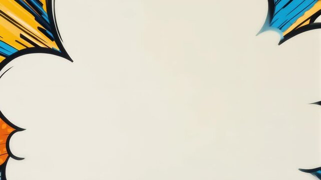 Dynamic burst of colorful comic book panels with speech bubble animation