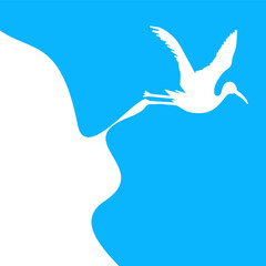 Blue sky serves as the backdrop for a minimalist cartoon illustration of elegant white storks gracefully flying. Rendered in a clean vector style, the birds add charm with their effortless soaring.