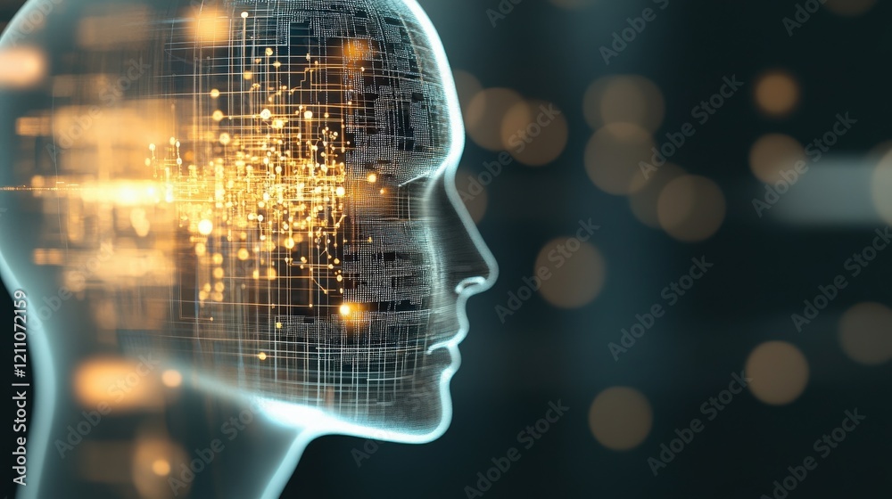 Aufkleber Futuristic Concept of Artificial Intelligence with Digital Grid Design Representing Human Mind and Neural Connections in a Technological Environment
