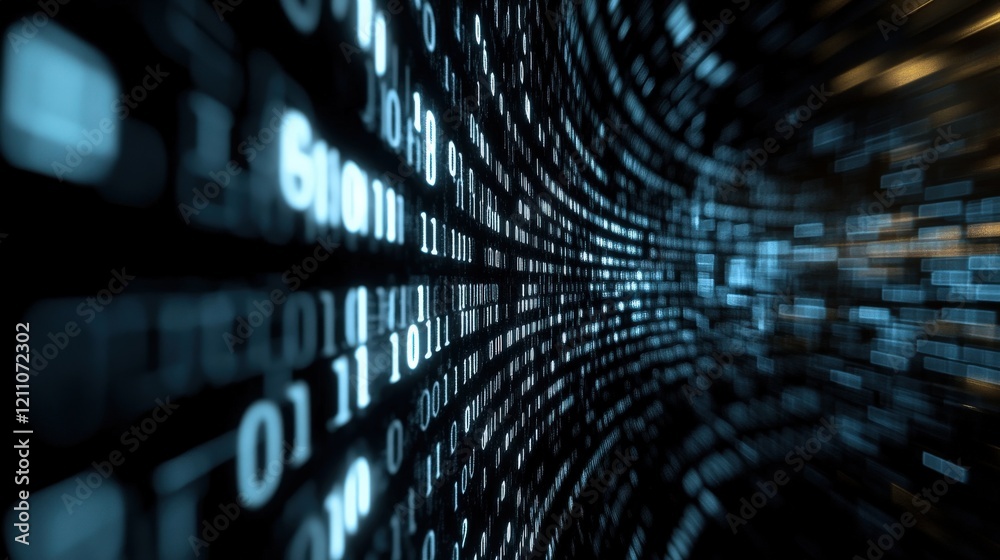 Leinwandbilder Abstract digital background with flowing binary code, creating a sense of depth and movement, ideal for technology, data analysis, or cybersecurity themes in modern design projects.