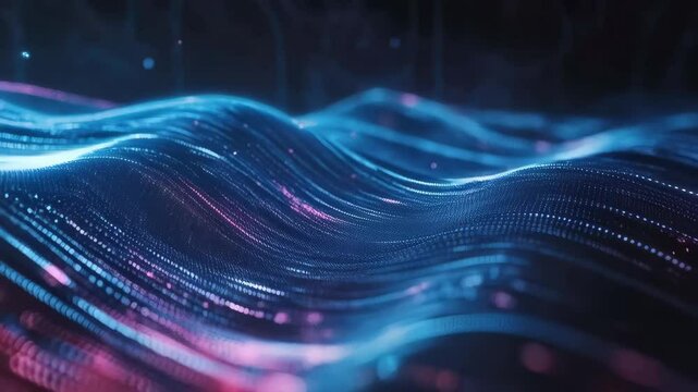 Futuristic neon waves motion with ambient blue and pink light trails
