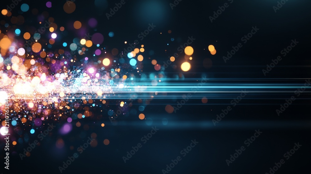 Poster vibrant light patterns create dynamic energy in a colorful burst against a dark backdrop