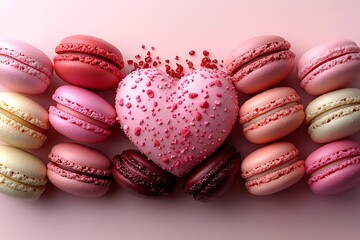 Obraz premium Pink Macarons Surround a Heart Shaped Treat