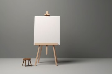 Blank Canvas on Easel with Wooden Stool in Minimalist Studio Setting