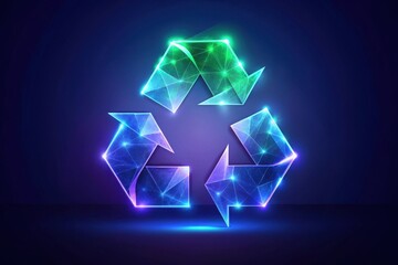 Luminous Recycling Symbol A Futuristic Polygonal Design Representing Environmental Sustainability and Circular Economy Initiatives