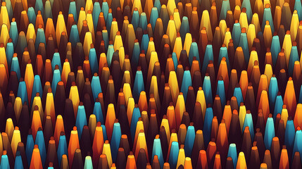 Fototapeta premium Abstract 3D Conical Shapes Form a Colorful and Textured Background Design.