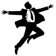 Silhouette of joyful jumping businessman