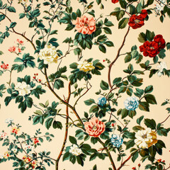 Artistic Hand-Painted Floral Pattern with Roses,