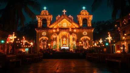 Fototapeta premium Illuminated Church in Goa During Festive Christmas Season