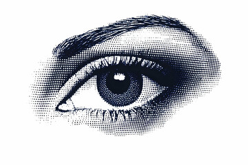 Halftone Illustration of an Eye with Detailed Dots Creates a Dramatic Effect
