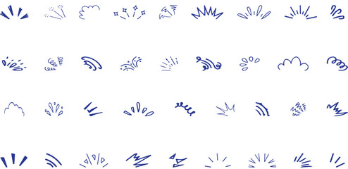 doodle sparkle vector set, sunburst, rays, starburst, hand drawn elements illustration, black lines, outline, decorative, retro style