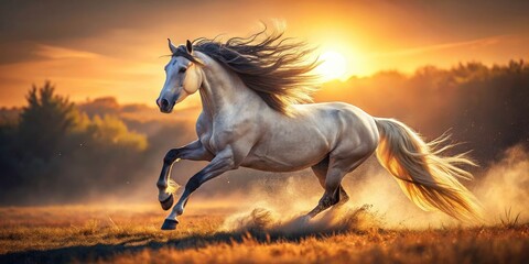 Fototapeta premium Andalusian Horse Galloping, Vintage Equestrian Photography, Stunning Run, Fast Horse, Iberian Horse