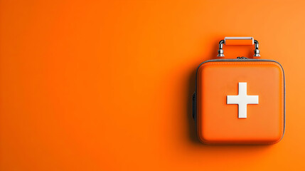 Orange First Aid Kit on a Vibrant Orange Background, Ready for Emergencies