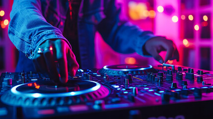 Professional DJ Spinning Tracks at a Lively Music Event