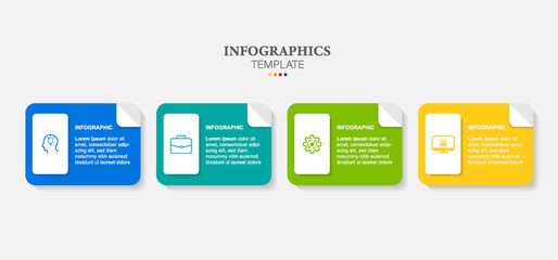 Infographic business model with 4 steps. colorful rectangular elements. Timeline design for brochure, presentation. Infographic design layout