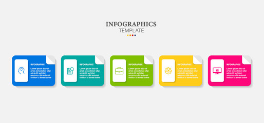 Infographic business model with 5 steps. colorful rectangular elements. Timeline design for brochure, presentation. Infographic design layout