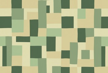 Soft Color Square Pattern: Seamless Design with Muted Green and Beige. Ideal for Textiles, Surface Design and Modern Backgrounds.

