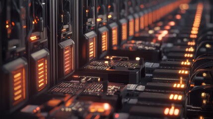 Colorful server racks illuminated with vibrant lights in a modern data center showcasing advanced technology	
