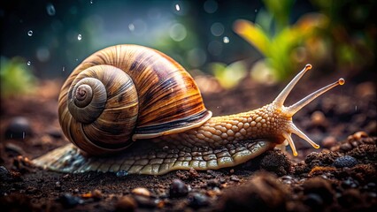 Giant Snail Ground Macro Photography, Close Up Snail Shell, Slow Moving Snail, Nature Wildlife,  Snail on Dirt, Garden Snail, Land Snail, Big Snail Pictures