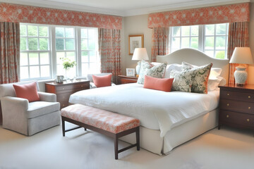 Fototapeta premium Elegant Bedroom Interior Design Showcases a Luxurious and Tranquil Space with Coordinated Decor Beautifully.