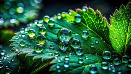 Liquid Gems: Water Droplets on Lush Greenery - Low Light Macro Photography