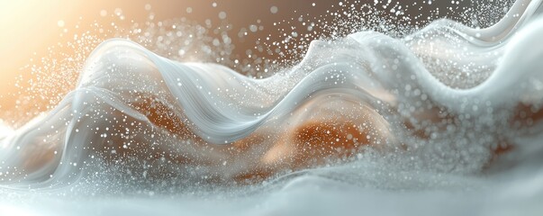 Obraz premium Abstract white swirling lines with spheres on gray background