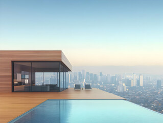 Modern house with infinity pool overlooking the city boasts stunning views.