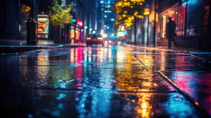 Obraz premium Rainy City Night Reflections