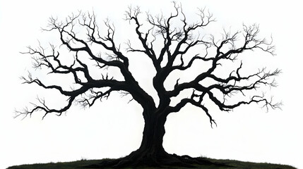 Fototapeta premium Silhouette of a Bare Tree Against a White Background Creates a Dramatic and Stark Image