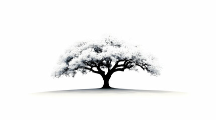 Silhouette Tree Stands Majestically on a White Background with Subtle Ground Shadows.