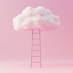 Pink ladder leading to a fluffy cloud.