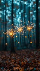 Enchanted Forest with Glowing Sparklers at Night