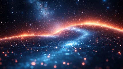 Fototapeta premium Vibrant cosmic landscape with glowing particles and waves, showcasing a stunning celestial scene