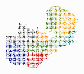 Fototapeta premium Zambia, shape of the country built of colored cells. Digital style map of Zambia on white background. Small size circle blocks. Stylish vector illustration.