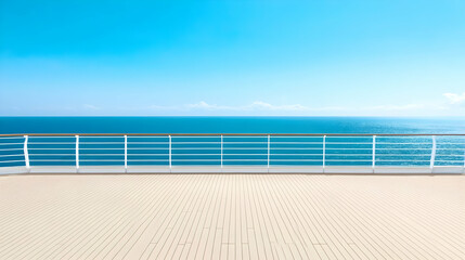 Obraz premium Empty Cruise Ship Deck Overlooks the Vast Blue Ocean on a Sunny Day