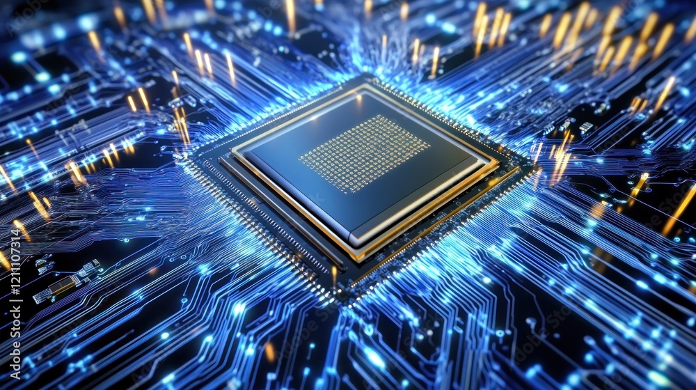 Poster high-tech central processing unit: a close-up view of a microprocessor's intricate circuitry