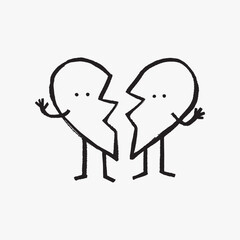 Heart broken doodle illustration vector