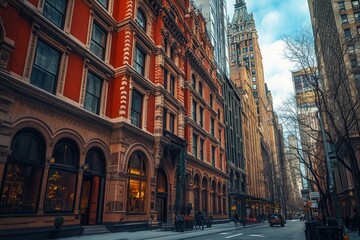 Fototapeta premium City street, architecture, winter, people, shops, urban