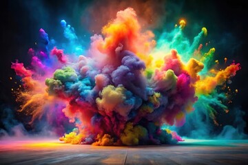 A Vibrant Explosion of Colorful Smoke and Dust Creates a Dramatic and Artistic Scene on a Dark Background