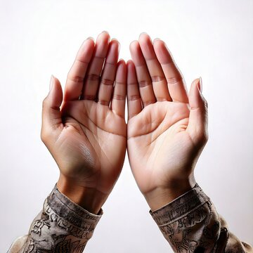Hands of muslim man prayingon white background